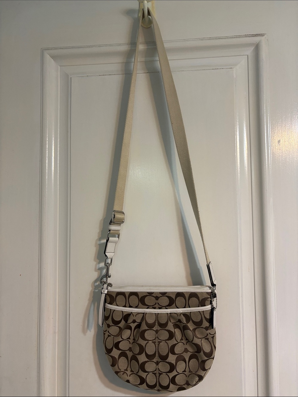 Vintage Coach Khaki and Cream Signature Canvas Crossbody
